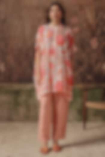 Peach Silk Printed & Embellished Co-Ord Set by Archana Shah at Pernia's Pop Up Shop