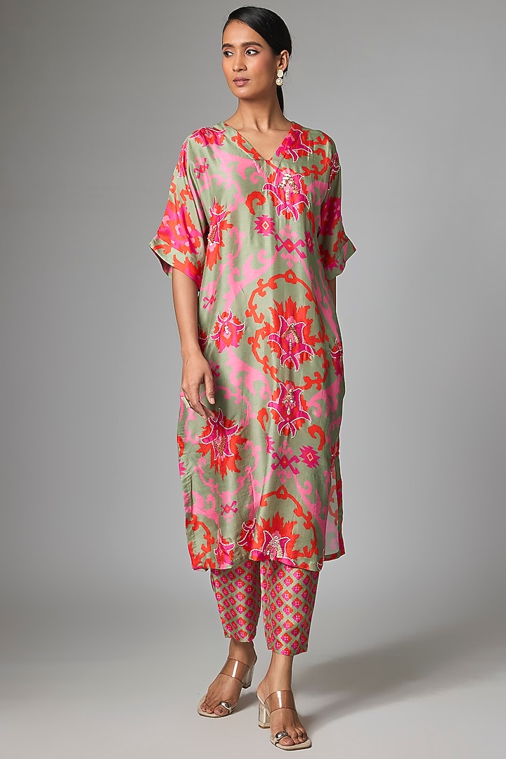 Grey Silk Printed Tunic Set by Archana Shah at Pernia's Pop Up Shop