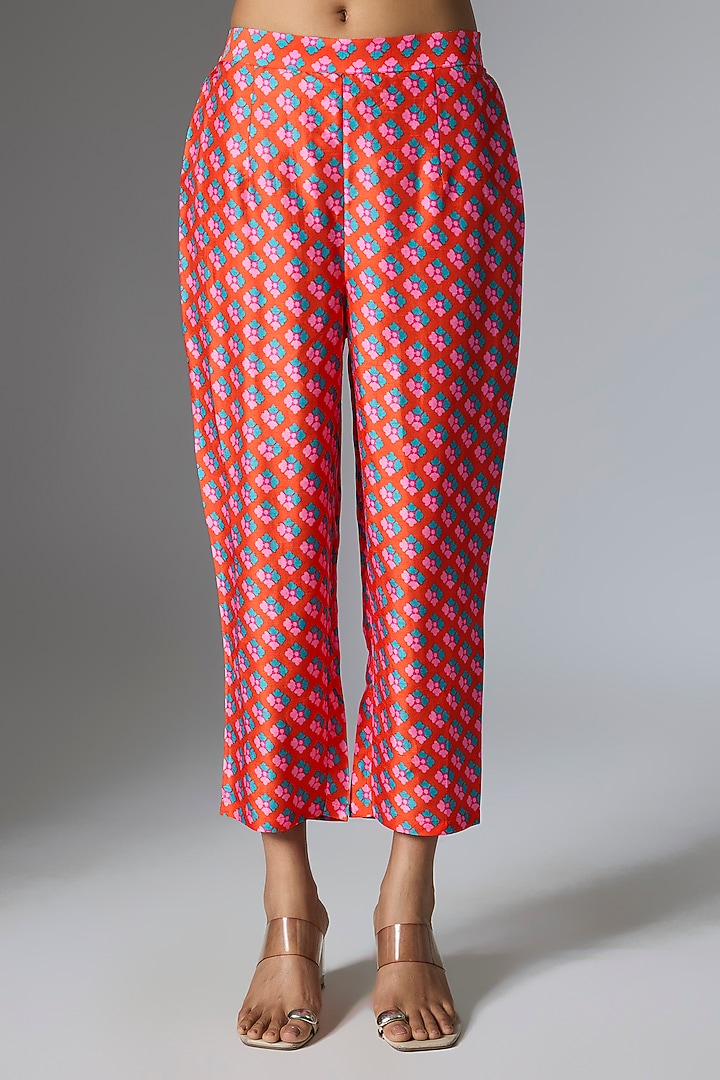 Orange Silk Floral Printed Kurta Set by Archana Shah at Pernia's Pop Up Shop