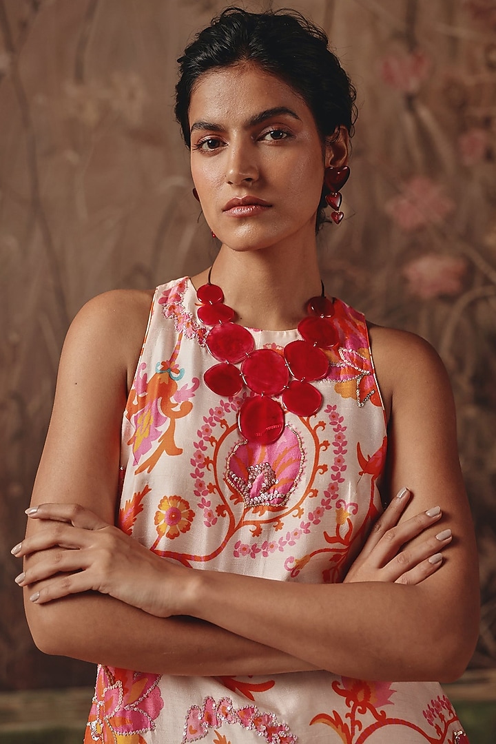 Cream Silk Floral Painted Kurta Set by Archana Shah at Pernia's Pop Up Shop