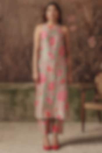 Sage Green Silk Blend Printed Kurta Set by Archana Shah at Pernia's Pop Up Shop