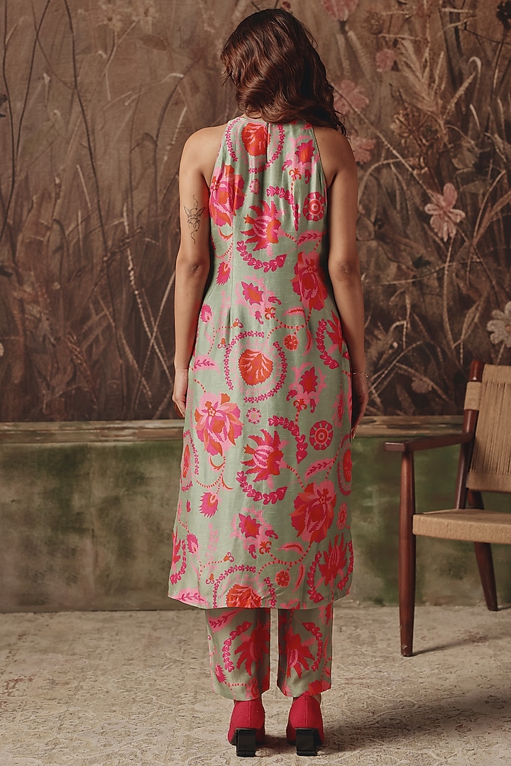 Sage Green Silk Blend Printed Kurta Set by Archana Shah at Pernia's Pop Up Shop
