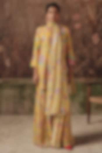 Yellow Silk Blend Printed Wedding Sharara Set by Archana Shah at Pernia's Pop Up Shop