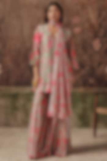 Grey Silk Blend Floral Printed Wedding Sharara Set by Archana Shah at Pernia's Pop Up Shop