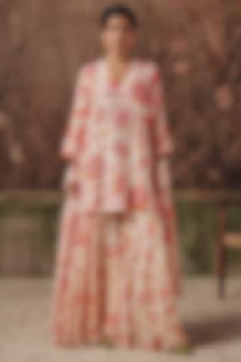Cream Silk Blend Floral Printed Wedding Sharara Set by Archana Shah at Pernia's Pop Up Shop