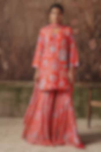 Scarlet Silk Blend Printed Wedding Sharara Set by Archana Shah at Pernia's Pop Up Shop