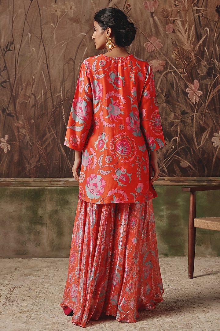 Scarlet Silk Blend Printed Wedding Sharara Set by Archana Shah at Pernia's Pop Up Shop