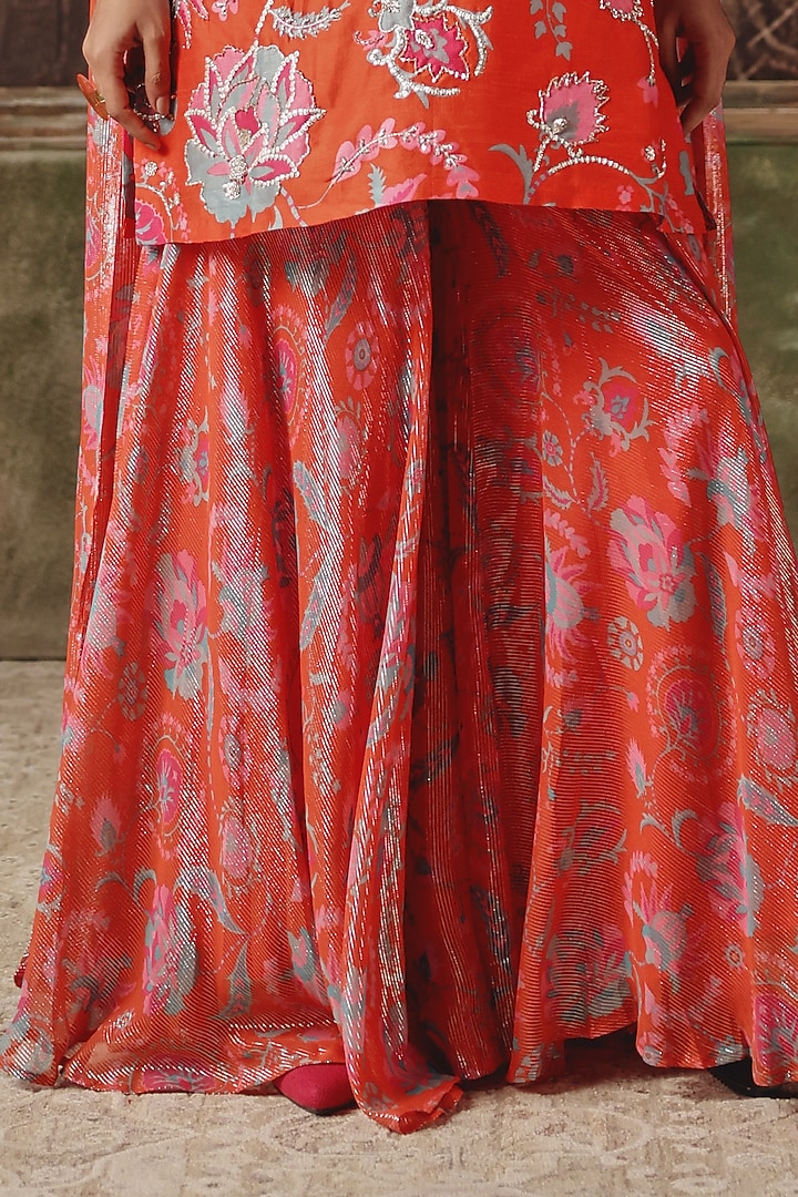 Scarlet Silk Blend Printed Wedding Sharara Set by Archana Shah at Pernia's Pop Up Shop