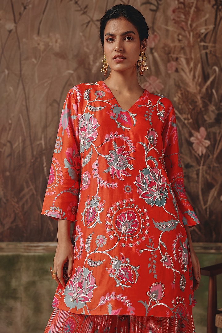 Scarlet Silk Blend Printed Wedding Sharara Set by Archana Shah at Pernia's Pop Up Shop