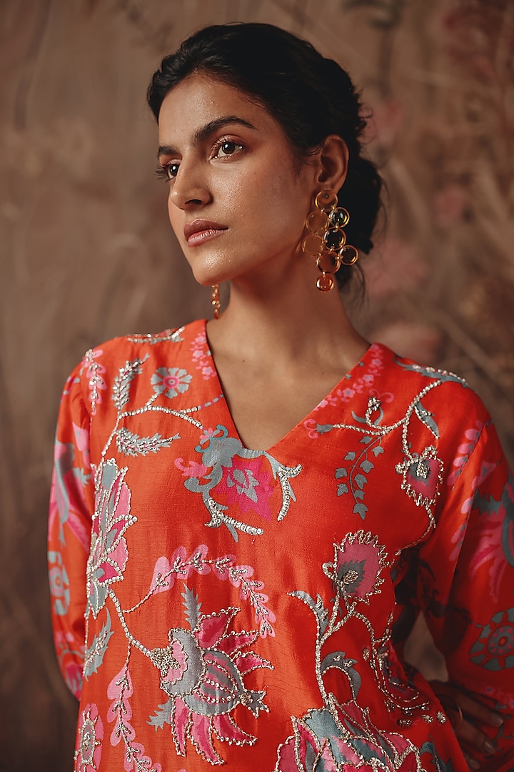 Scarlet Silk Blend Printed Wedding Sharara Set by Archana Shah at Pernia's Pop Up Shop
