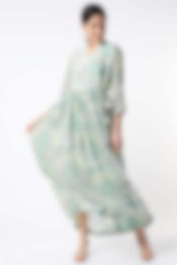 Sea Green Floral Dress by Archana Shah