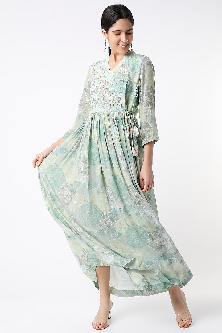 Sea Green Floral Dress by Archana Shah