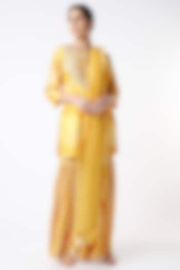 Yellow Shimmer Sharara Set by Archana Shah