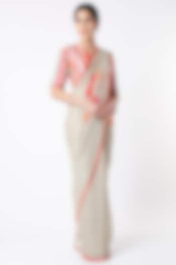 Nude Georgette Shimmer Wedding Saree Set by Archana Shah at Pernia's Pop Up Shop