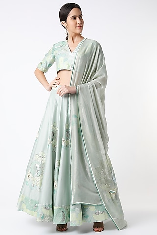 Sea Green Printed Lehenga Set by Archana Shah