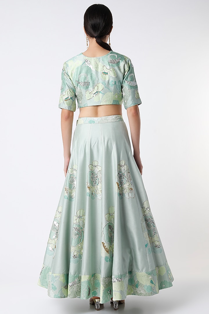 Sea Green Printed Wedding Lehenga Set by Archana Shah at Pernia's Pop Up Shop