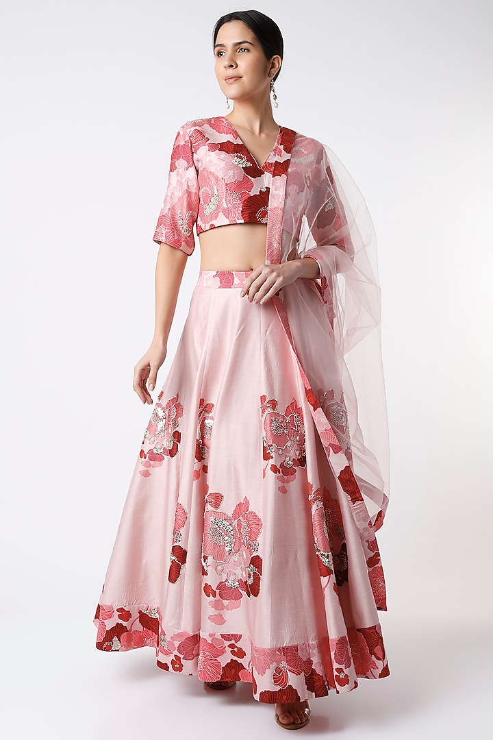 Pink Printed Lehenga Set by Archana Shah