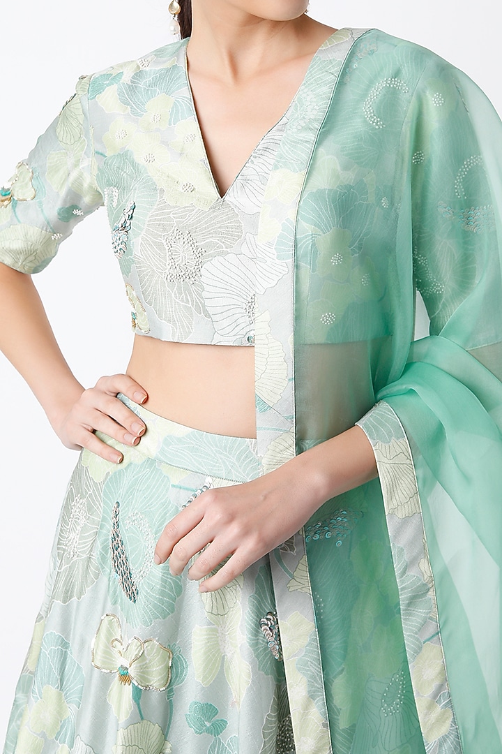 Sea Green Floral Wedding Lehenga Set by Archana Shah at Pernia's Pop Up Shop