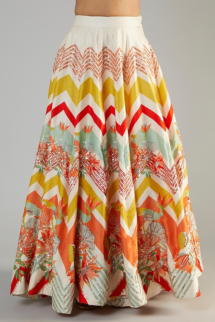 Ivory Bemberg Silk Floral Printed Wedding Lehenga Set by Archana Shah at Pernia's Pop Up Shop