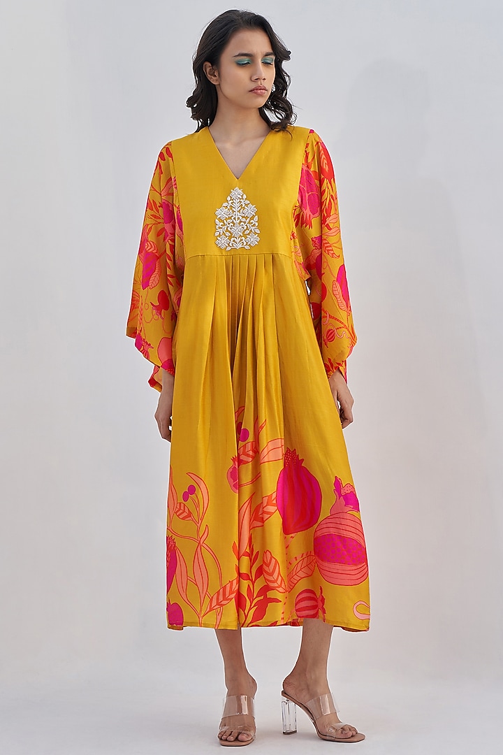 Yellow Silk Kimono Dress by Archana Shah