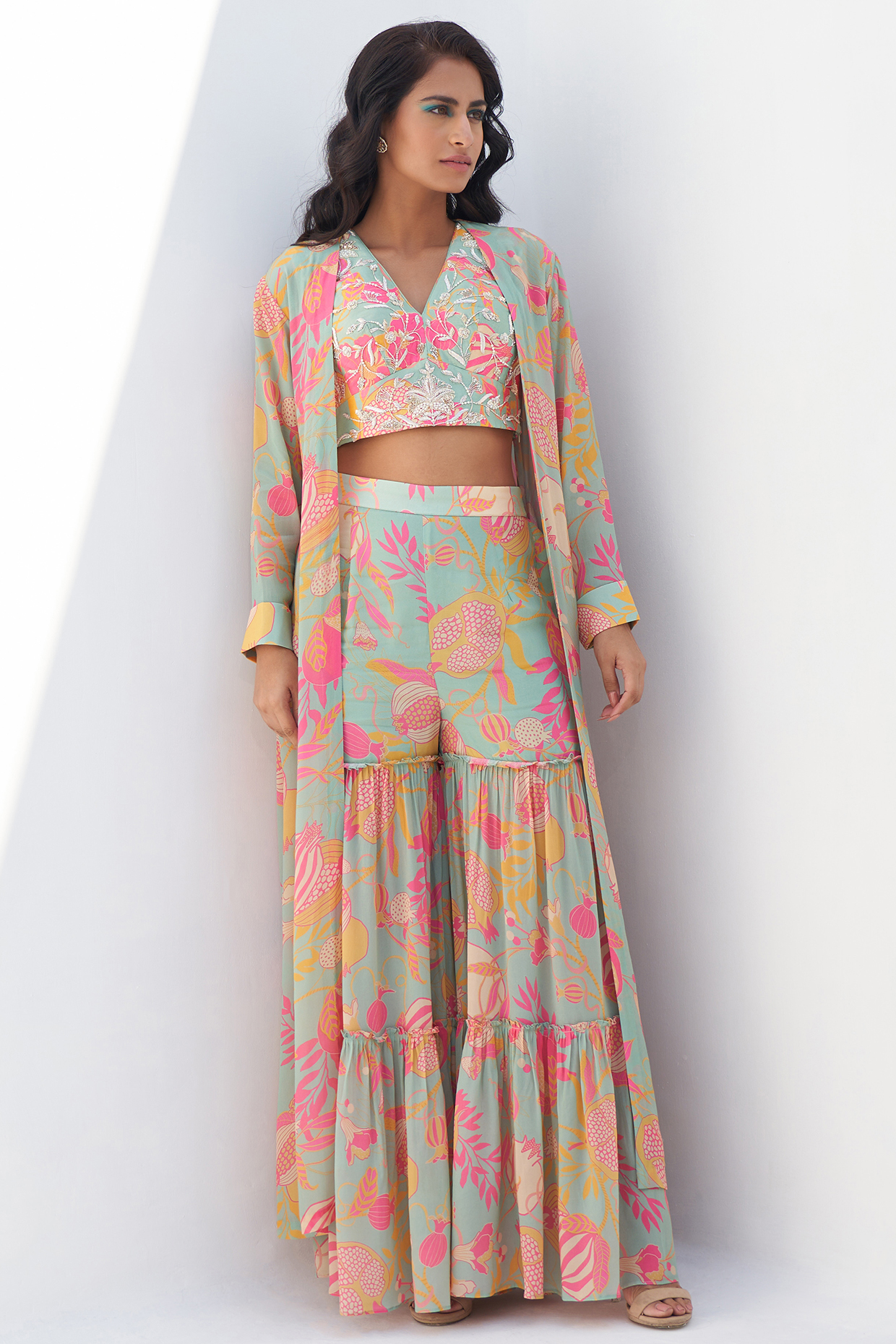 Green Crepe Jacket Set by Archana Shah at Pernia's Pop Up Shop