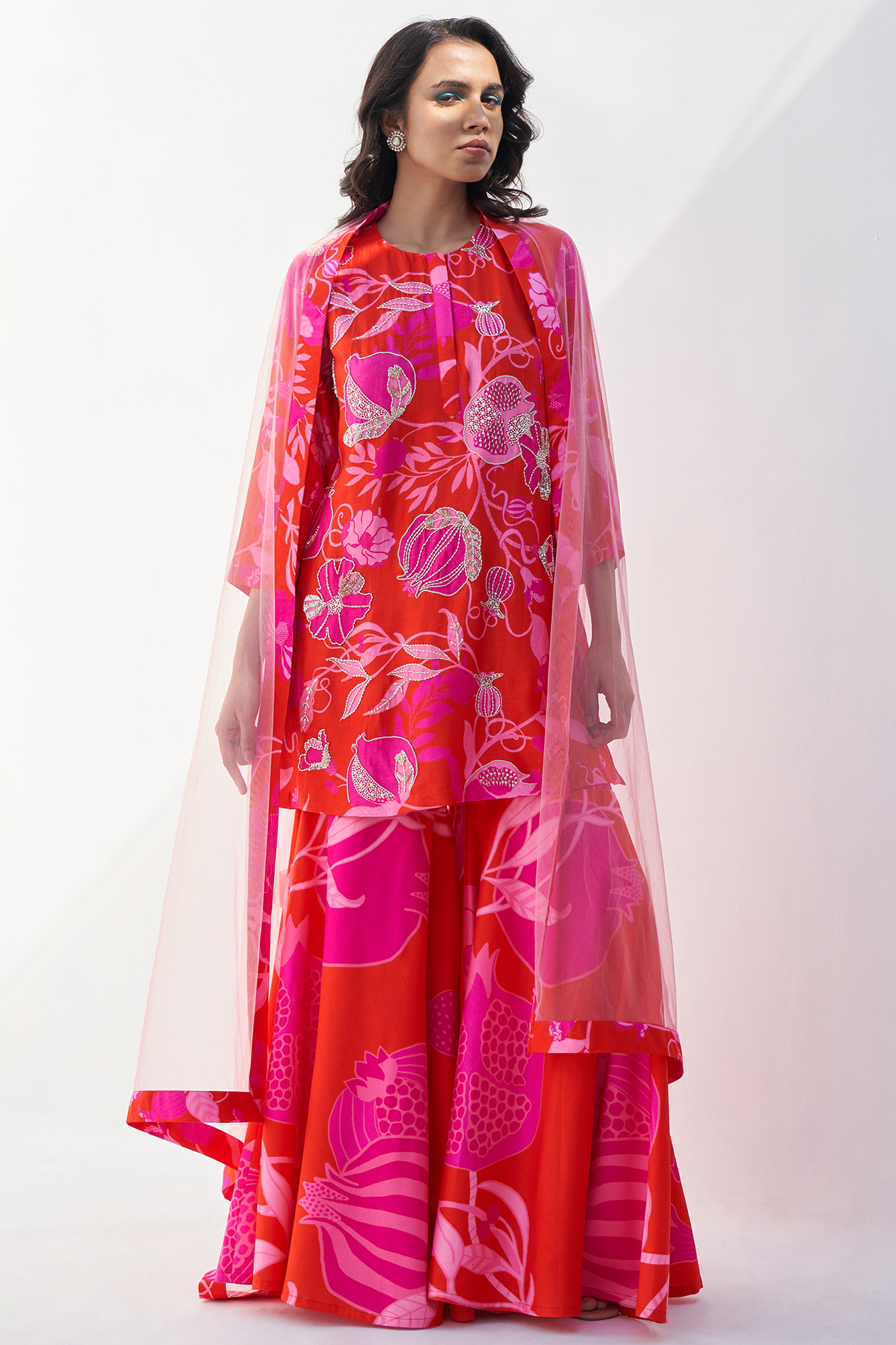 Red Silk Party Wear Sharara Set by Archana Shah at Pernia's Pop Up Shop