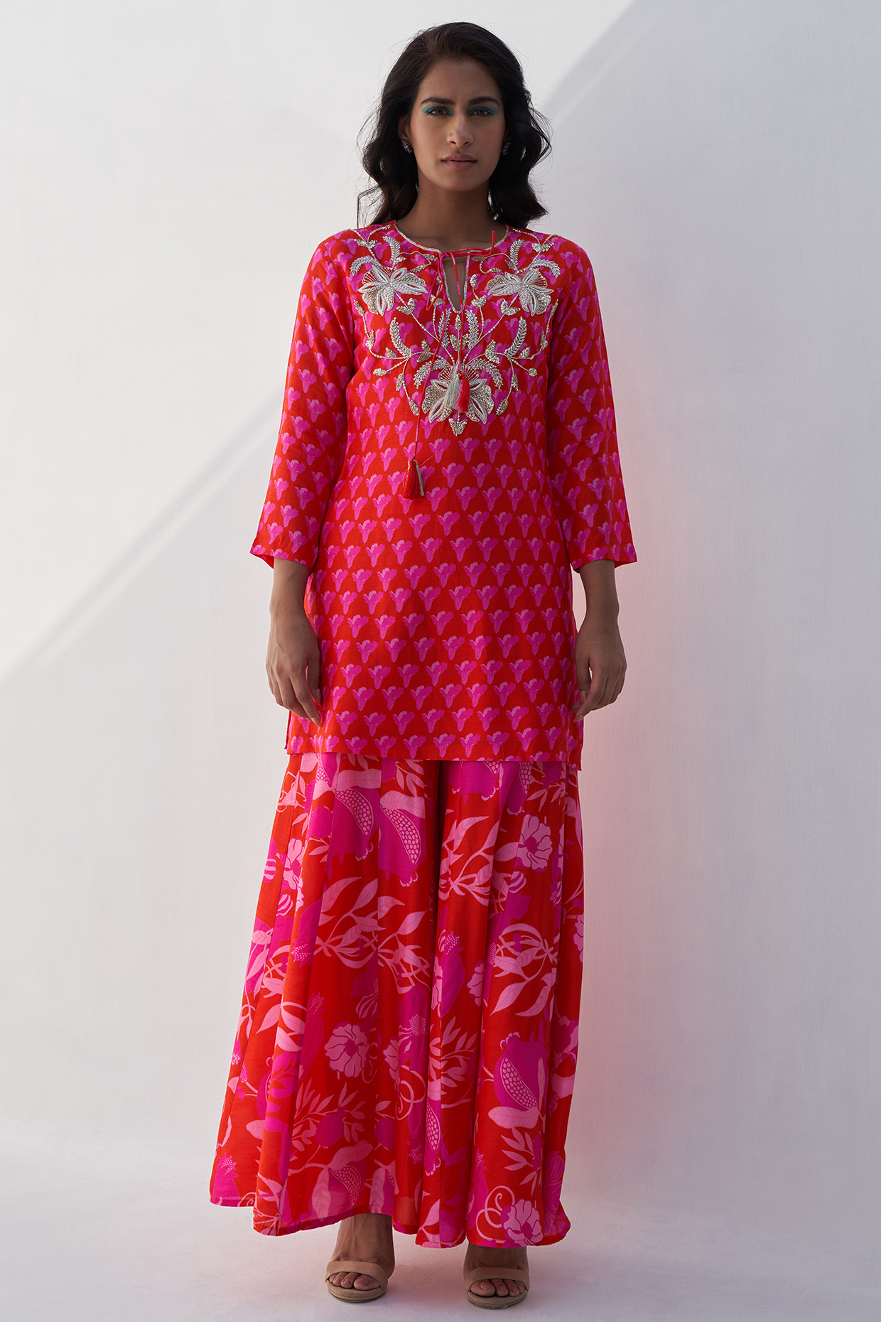 Red Silk Wedding Sharara Set by Archana Shah at Pernia's Pop Up Shop