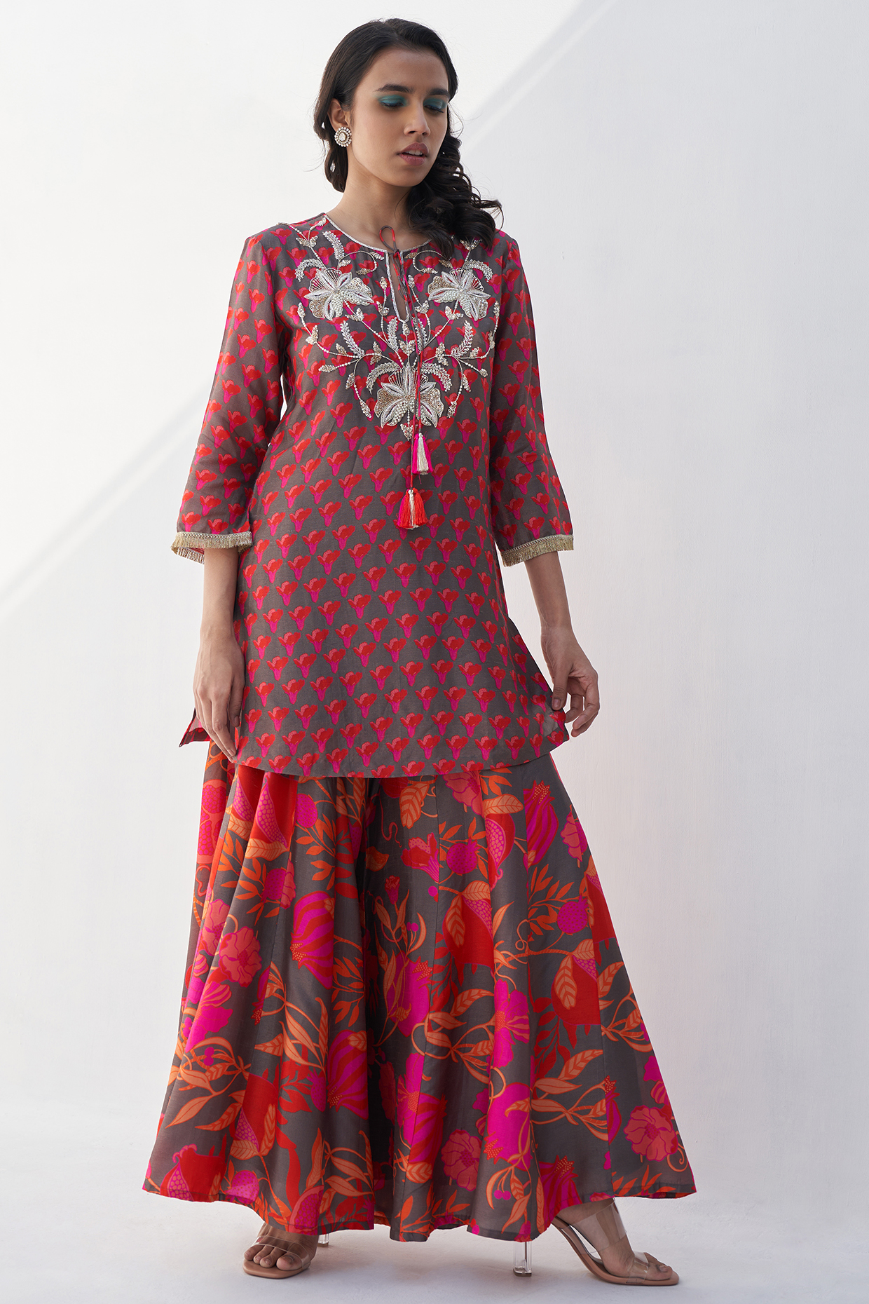 Grey Silk Wedding Sharara Set by Archana Shah at Pernia's Pop Up Shop