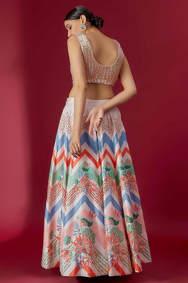 Ivory Bemberg Silk Floral Printed Wedding Lehenga Set by Archana Shah at Pernia's Pop Up Shop