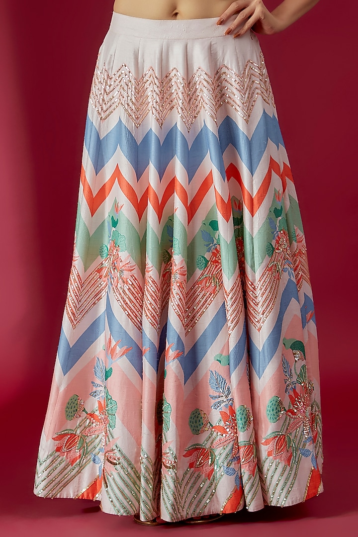 Ivory Bemberg Silk Floral Printed Wedding Lehenga Set by Archana Shah at Pernia's Pop Up Shop