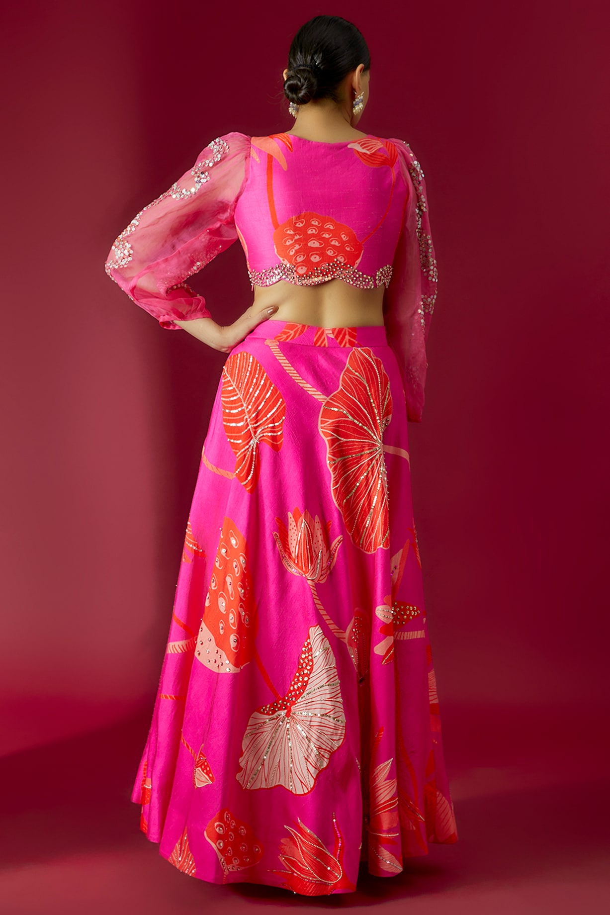 Fuschia Folk Printed Lehenga Set main image 1