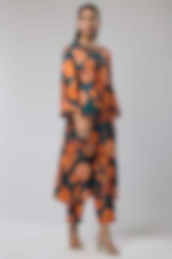 Navy & Orange Bemberg Silk Moroccan Jaal Printed Kurta Set by Archana Shah at Pernia's Pop Up Shop