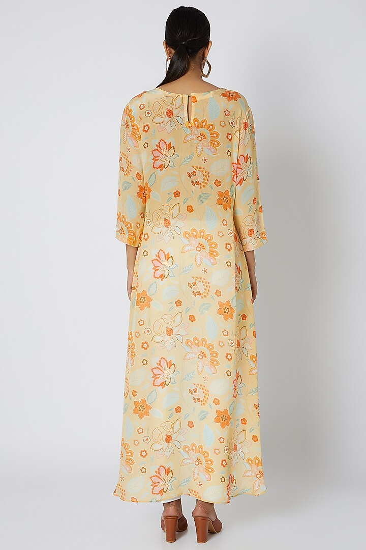 Yellow Asymmetric Floral Printed Tunic by Archana Shah at Pernia's Pop Up Shop