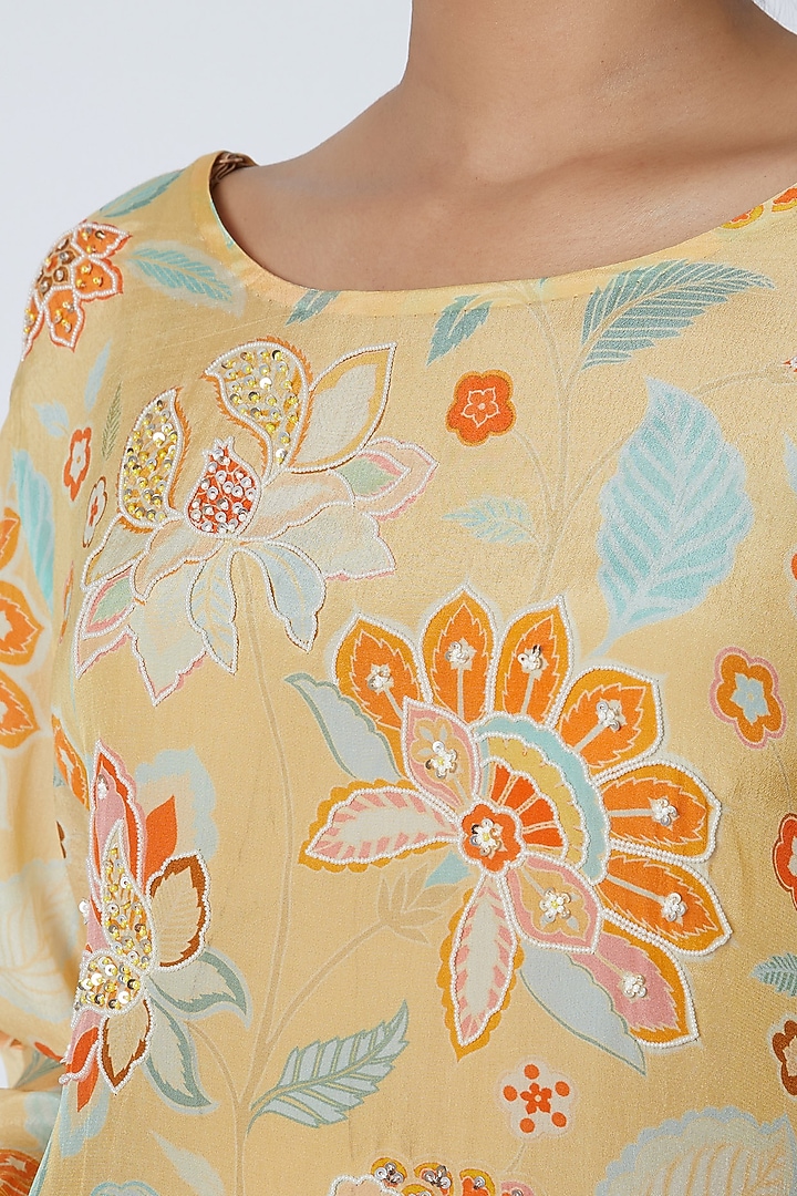 Yellow Asymmetric Floral Printed Tunic by Archana Shah at Pernia's Pop Up Shop