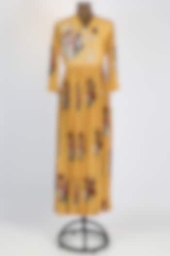 Yellow Embroidered & Printed Wrap Vacation Dress by Archana Shah at Pernia's Pop Up Shop