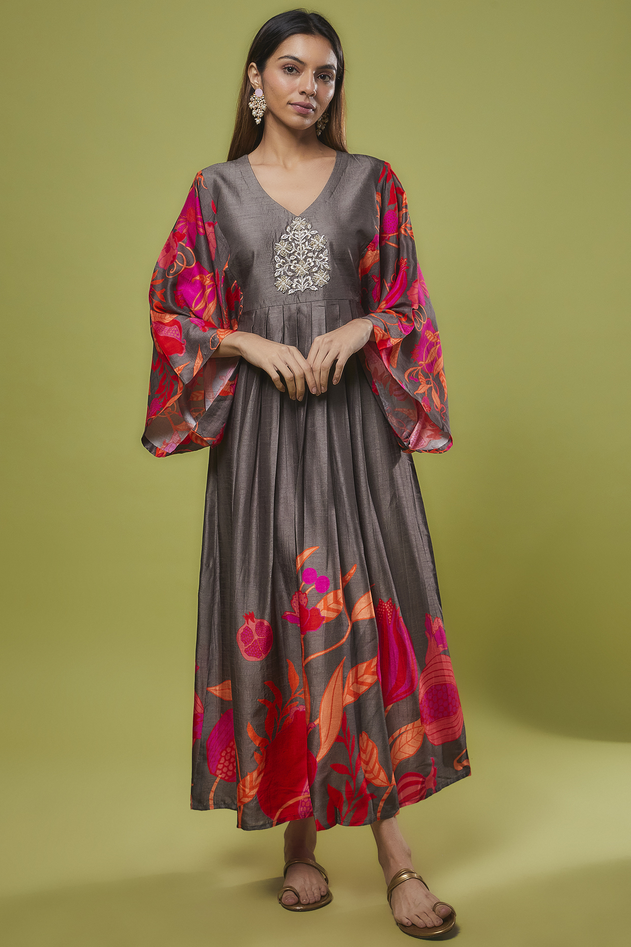 Archana Shah Maxi Dress Grey Bemberg Crepe Floral Printed Maxi Dress for Women at Pernia s Pop Up Shop