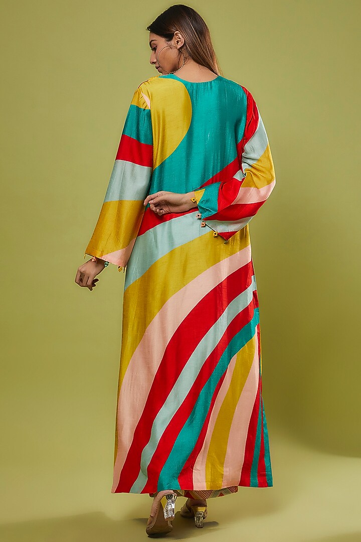 Multi-Colored Silk Floral Printed & Embroidered Maxi Vacation Dress by Archana Shah at Pernia's Pop Up Shop