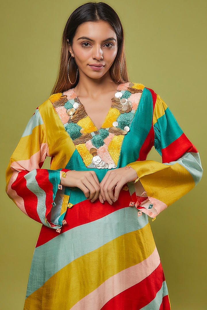 Multi-Colored Silk Floral Printed & Embroidered Maxi Vacation Dress by Archana Shah at Pernia's Pop Up Shop