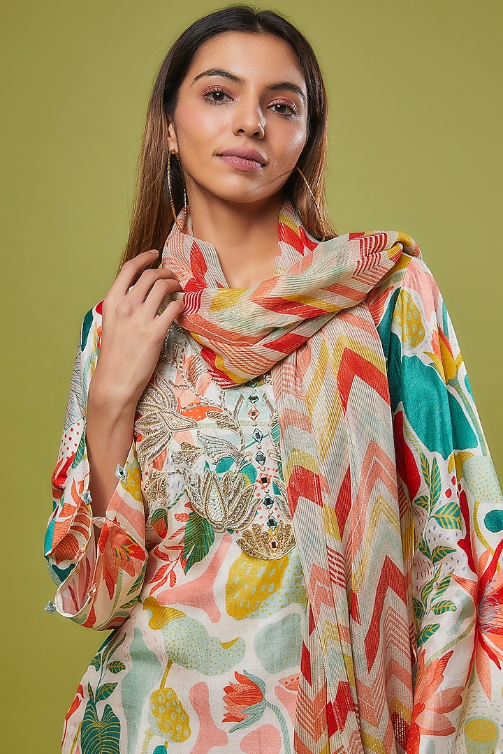 Multi-Colored Bemberg Silk Printed Wedding Sharara Set by Archana Shah at Pernia's Pop Up Shop