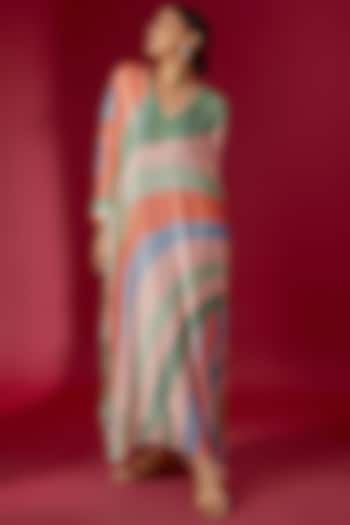 Multi-Colored Organza & Silk Printed Kaftan Set by Archana Shah at Pernia's Pop Up Shop