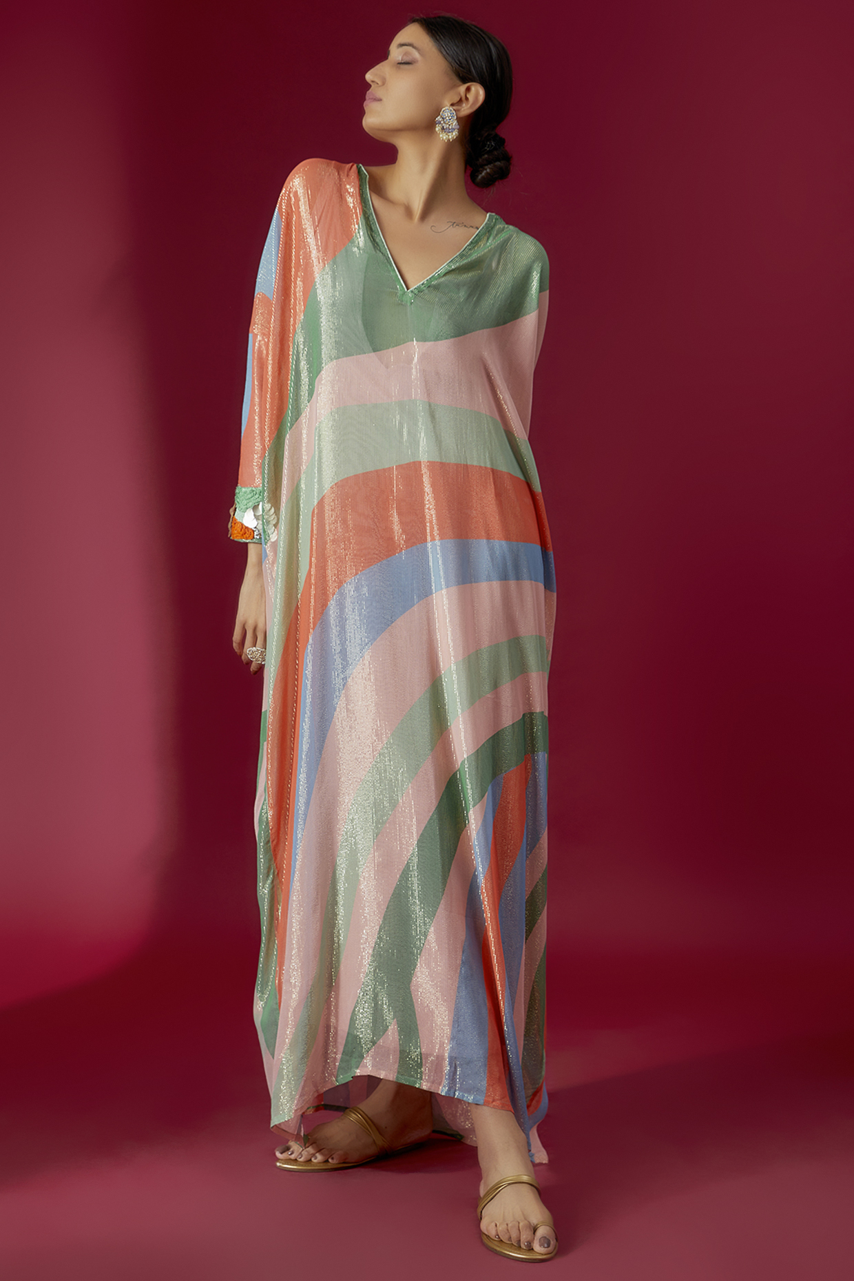 Multi-Colored Organza & Silk Printed Kaftan Set by Archana Shah at Pernia's Pop Up Shop