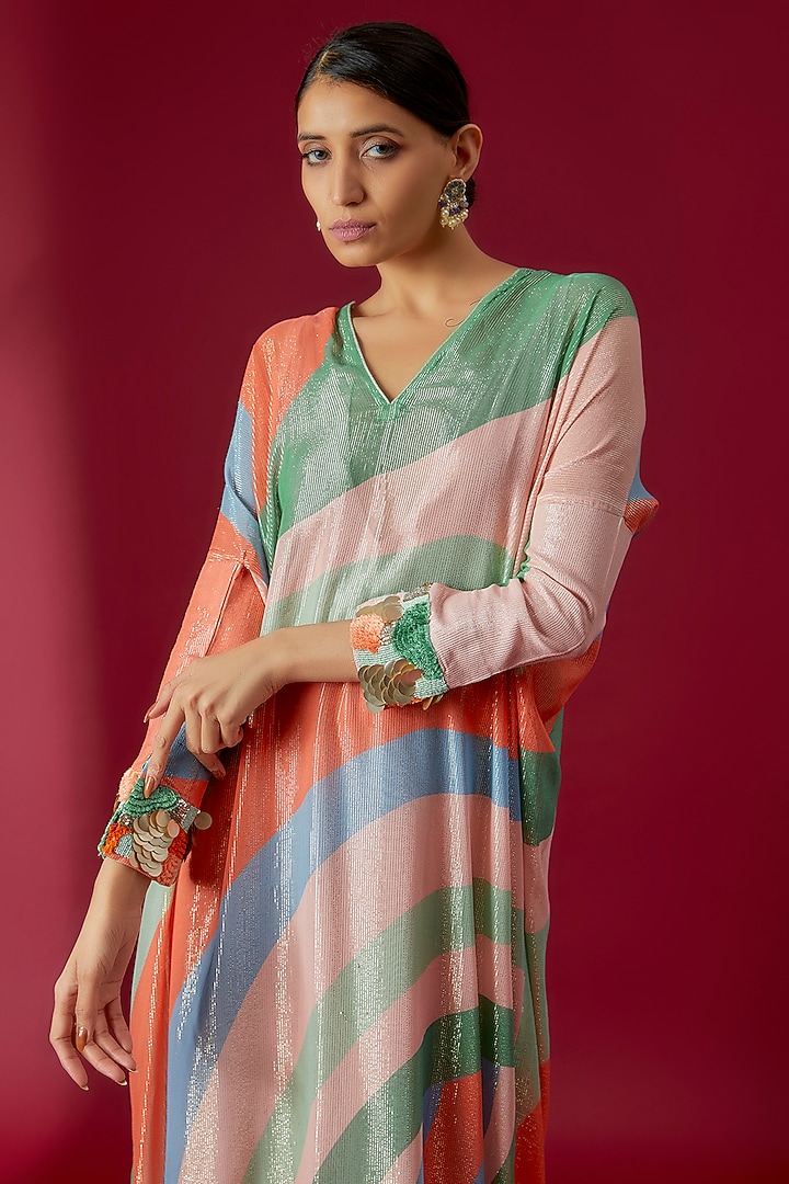 Multi-Colored Organza & Silk Printed Kaftan Set by Archana Shah at Pernia's Pop Up Shop