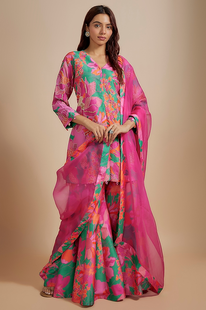 Multi-Colored Natural Bemberg Silk Digital Printed Kurta Set by Archana Shah at Pernia's Pop Up Shop