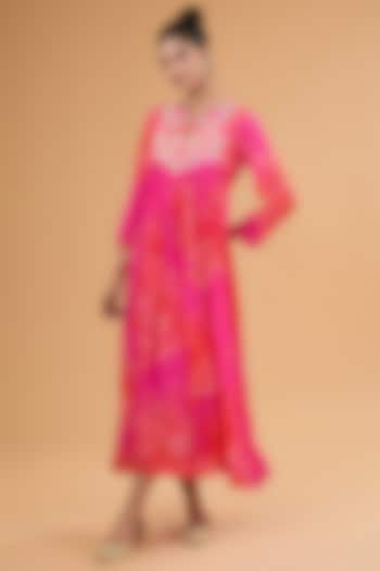 Pink Bemberg Crepe Hand Embroidered Maxi Dress by Archana Shah at Pernia's Pop Up Shop