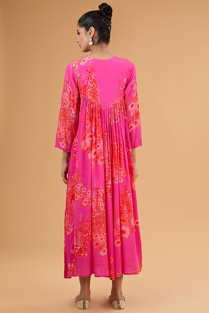 Pink Bemberg Crepe Hand Embroidered Maxi Vacation Dress by Archana Shah at Pernia's Pop Up Shop