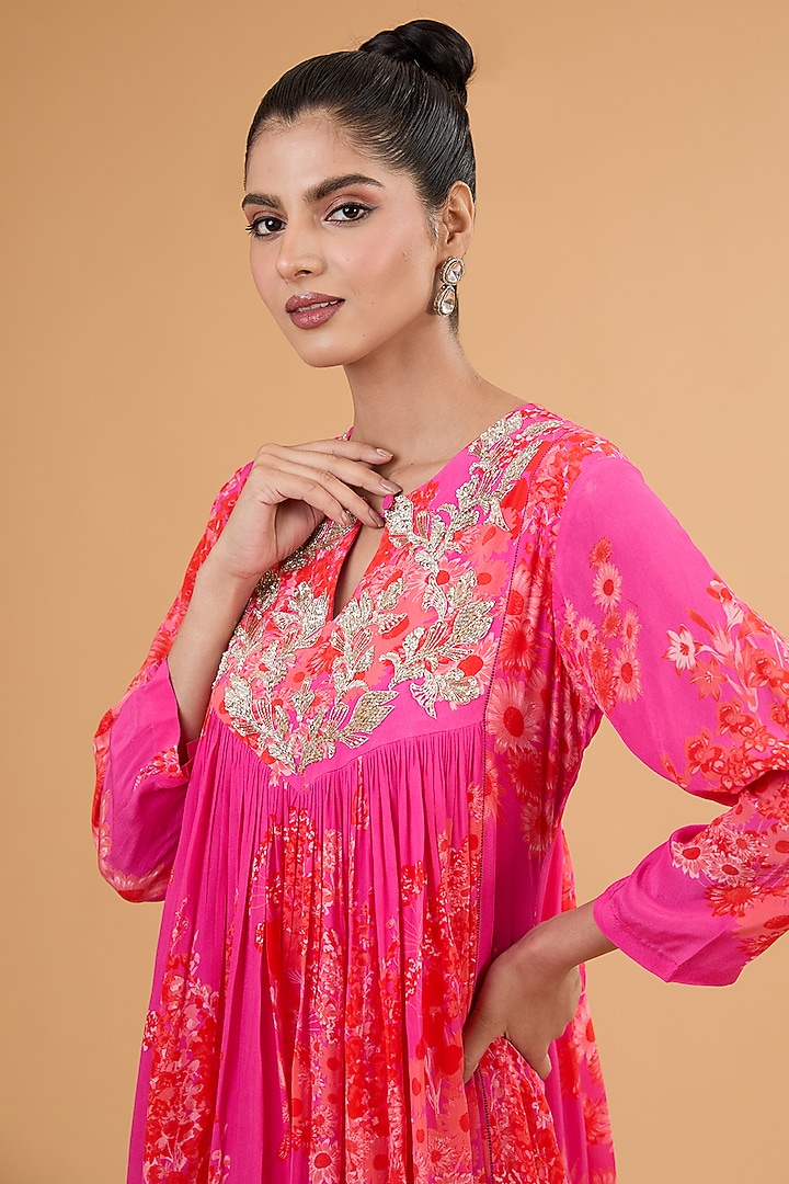 Pink Bemberg Crepe Hand Embroidered Maxi Vacation Dress by Archana Shah at Pernia's Pop Up Shop