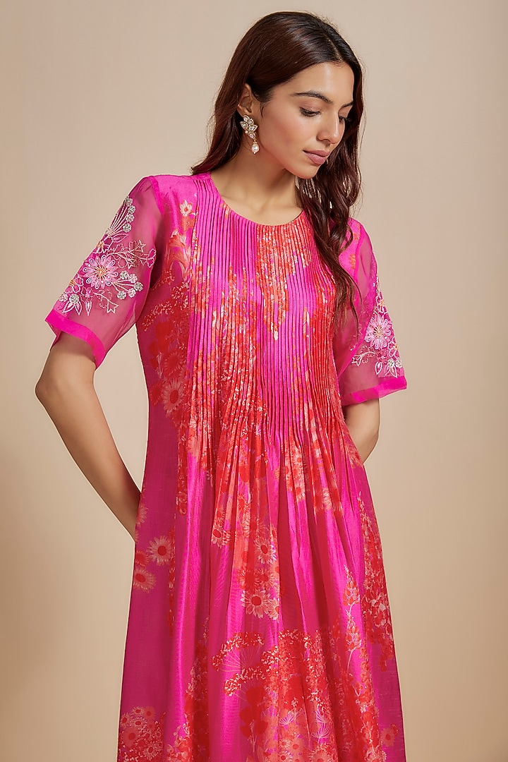 Fuchsia Silk Pleated Tunic by Archana Shah at Pernia's Pop Up Shop