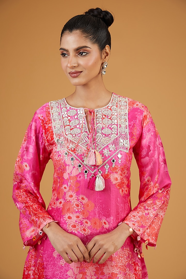 Pink Bemberg Silk Printed Wedding Sharara Set by Archana Shah at Pernia's Pop Up Shop