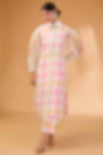 White Organza Printed & Thread Embroidered Kurta Set by Archana Shah at Pernia's Pop Up Shop