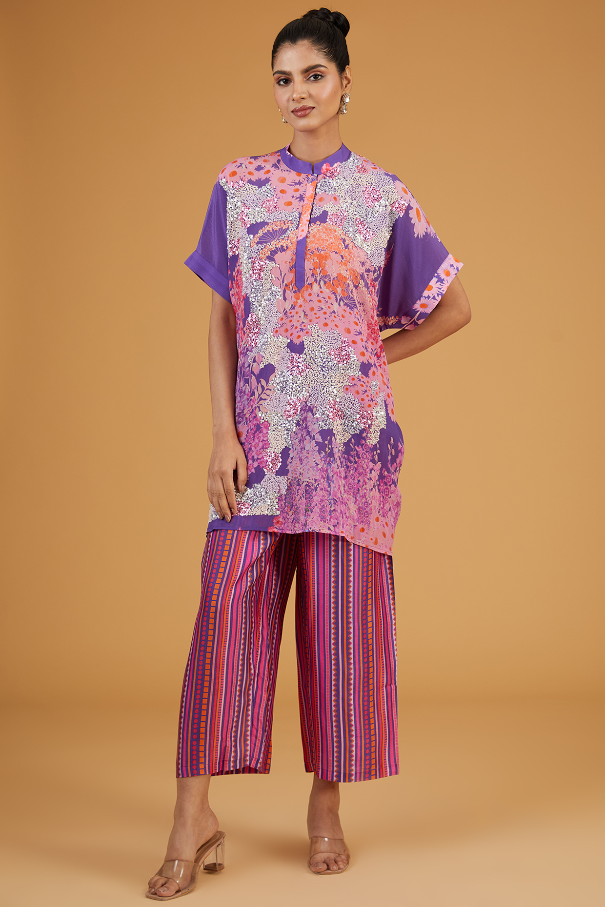 Violet Bemberg Crepe Sequins Embroidered Co-Ord Set by Archana Shah at Pernia's Pop Up Shop